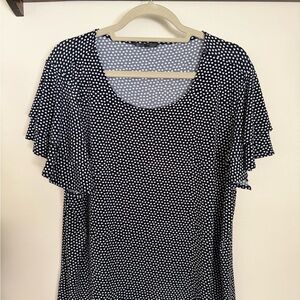 Adrianna Papell Navy and White Dotted Blouse